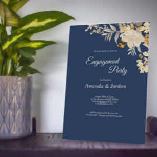 Dusty Blue Autumn Boho Engagement Party Kaart