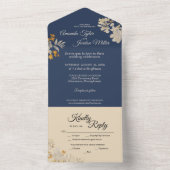 Dusty Blue Autumn Boho Wedding All In One Uitnodiging (Binnen)