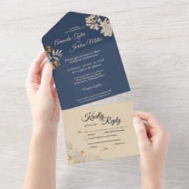 Dusty Blue Autumn Boho Wedding All In One Uitnodiging