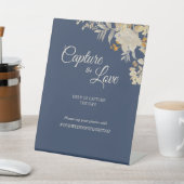 Dusty Blue Autumn Boho Wedding Capture the Love Reclamebord Met Voetstuk (Insitu)