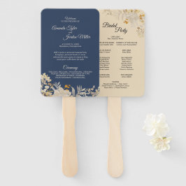 Dusty Blue Autumn Boho Wedding Program Hand Fan Handwaaier