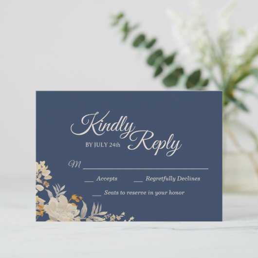 Dusty Blue Autumn Boho Wedding Response Kaart (Staand voorkant)