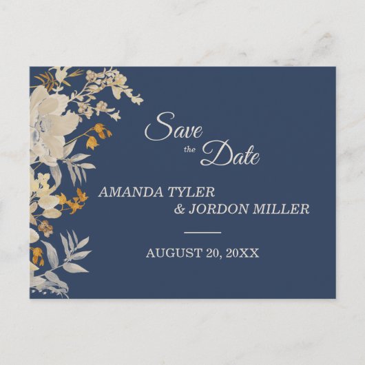 Dusty Blue Autumn Boho Wedding Save the Date Aankondigingskaart (Voorkant)