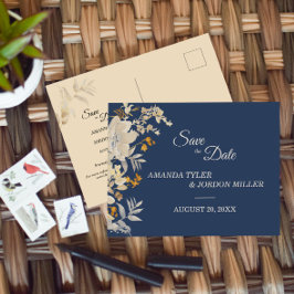 Dusty Blue Autumn Boho Wedding Save the Date Aankondigingskaart