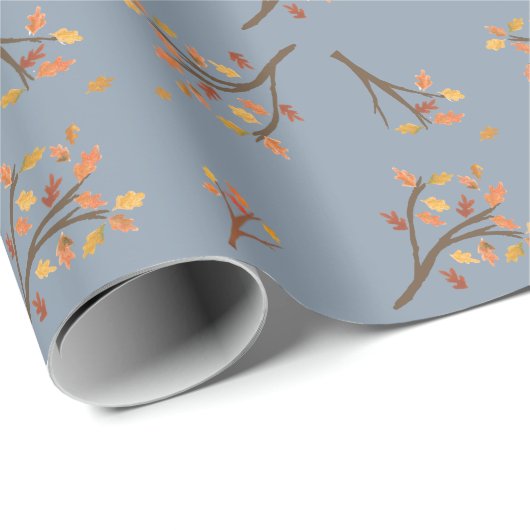 Dusty Blue Autumn Branch laat Herfst achter Cadeaupapier (Rol Hoek)