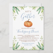 Dusty Blue Autumn Pumpkin Thanksgiving Dinner Kaart (Voorkant)