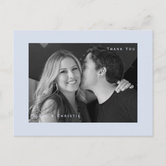 Dusty Blue B/W Photo Wedding Hartelijk dank Briefk Briefkaart (Voorkant)