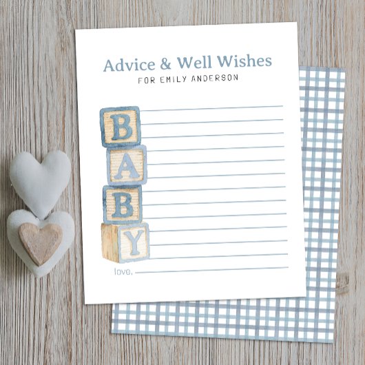 Dusty Blue Baby Blocks Advice & Well Wishes Card