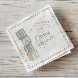 Dusty Blue Baby Blocks Baby Shower Napkins Servet