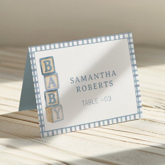 Dusty Blue Baby Blocks Editable Tent Cards  Kaart