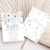 Dusty Blue Baby Bloom Baby shower Kaart