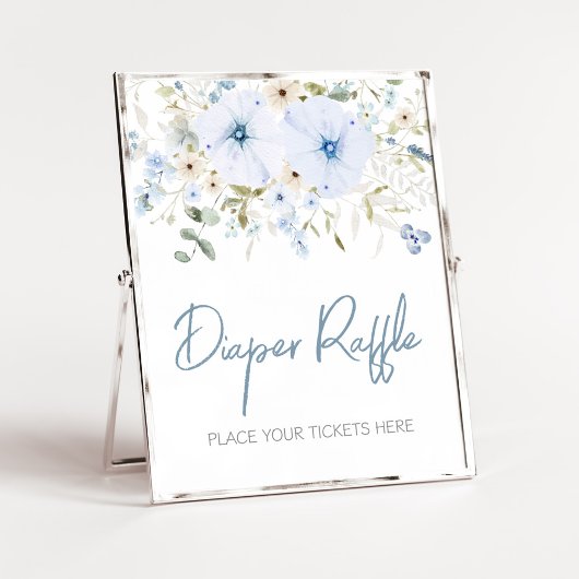 Dusty Blue Baby Bloom Baby shower Luier Raffle Poster