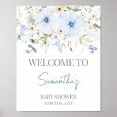 Dusty Blue Baby Bloom Baby shower Welkom Poster (Voorkant)