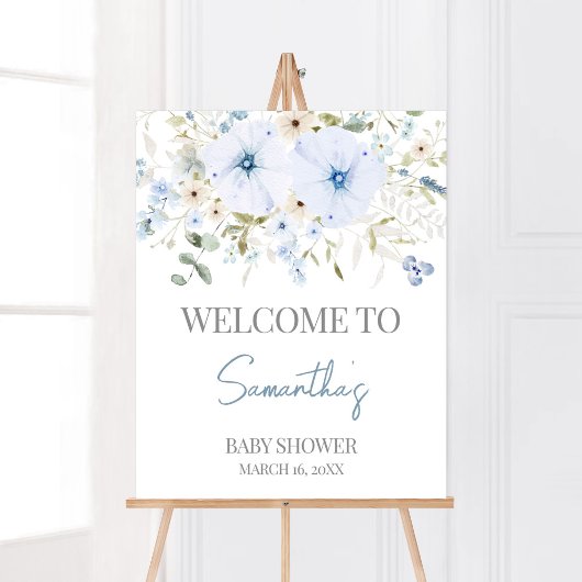 Dusty Blue Baby Bloom Baby shower Welkom Poster
