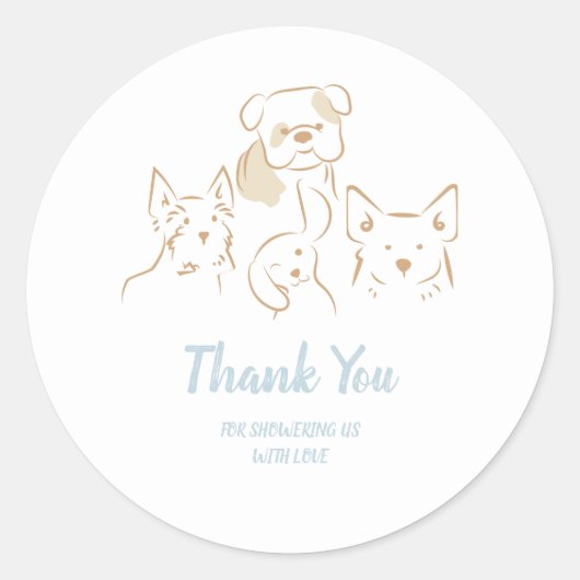 Dusty Blue Baby Boy Schattige Puppy Baby shower Ronde Sticker (Voorkant)
