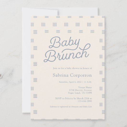 Dusty Blue Baby Brunch | Minimalistische Sage Boho Kaart (Voorkant)