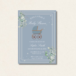 Dusty Blue Baby Carriage Baby shower Kaart