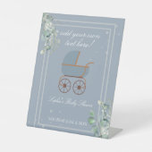Dusty Blue Baby Carriage Custom Sign Reclamebord Met Voetstuk (Voorkant)