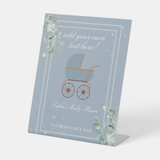 Dusty Blue Baby Carriage Custom Sign Reclamebord Met Voetstuk (Voorkant)