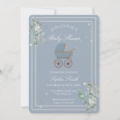 Dusty Blue Baby Carriage Eucalyptus Baby Shower Kaart (Voorkant)