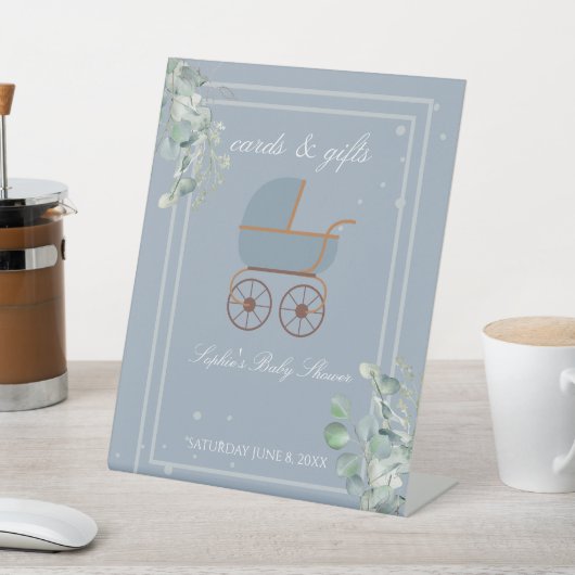 Dusty Blue Baby Carriage Kaarten & Gift Reclamebord Met Voetstuk (Insitu)