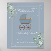 Dusty Blue Baby Carriage Welcome Sign Poster (Voorkant)