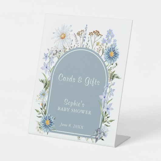 Dusty Blue Baby In Bloom Baby shower Kaarten & Gif Reclamebord Met Voetstuk (Voorkant)