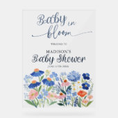Dusty Blue Baby in Bloom Baby Shower Welcome  Acryl Bord (Voorkant)