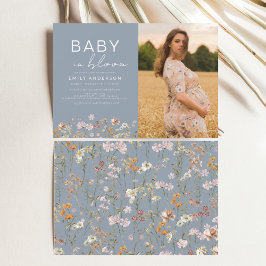 Dusty Blue Baby in Bloom Foto Baby shower Kaart