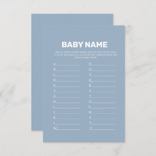 Dusty Blue Baby Naam suggesties spel kaart (Voorkant / Achterkant)