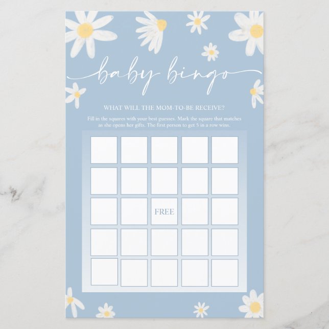 Dusty Blue Baby shower Bingo spel (Voorkant)