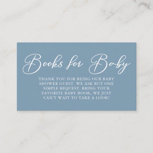 Dusty Blue Baby shower Boeken voor Baby Informatiekaartje (Voorkant)