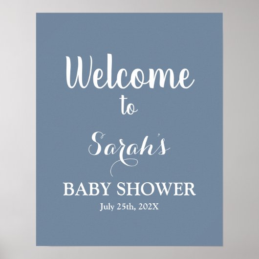 Dusty Blue Baby shower Boy Welkomstteken Poster (Voorkant)