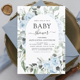 Dusty Blue Baby shower Floral Greenery Kaart