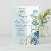 Dusty Blue Baby shower Floral Waterverf Kaart (Staand voorkant)
