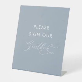 Dusty Blue Baby shower Guestbook Sign Reclamebord Met Voetstuk