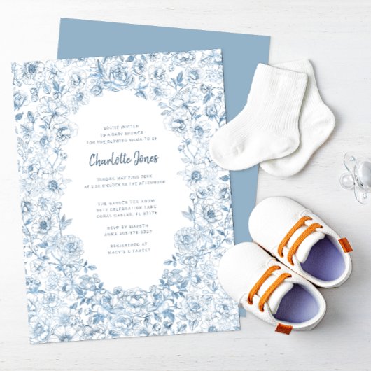 Dusty Blue Baby shower Invitation Elegant 
