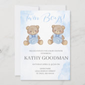 Dusty Blue Baby shower Invitation voor tweelingjon Kaart (Voorkant)