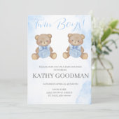 Dusty Blue Baby shower Invitation voor tweelingjon Kaart (Staand voorkant)
