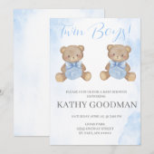 Dusty Blue Baby shower Invitation voor tweelingjon Kaart (Voorkant / Achterkant)