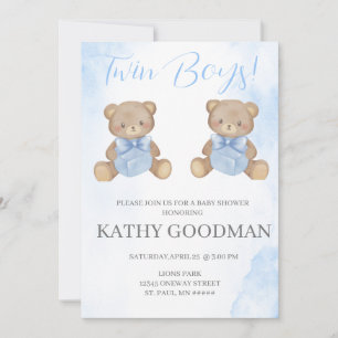 Dusty Blue Baby shower Invitation voor tweelingjon Kaart