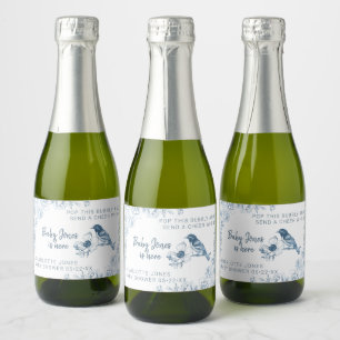Dusty Blue Baby shower Mousserende Wijn Label Sparkling Wijnetiket