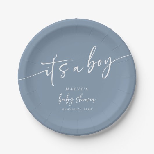 Dusty Blue Baby shower Paper Bord Modern Boy (Voorkant)