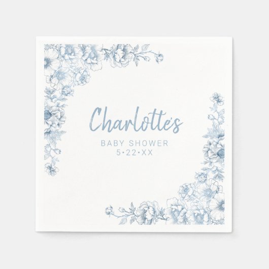 Dusty Blue Baby shower servetten Floral Chinoiseri (Voorkant)