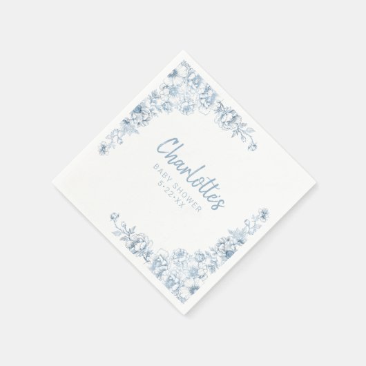 Dusty Blue Baby shower servetten Floral Chinoiseri (Hoek)