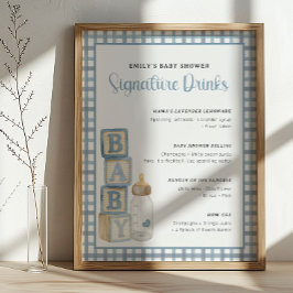 Dusty Blue Baby Shower Signature Drinks Sign  Poster
