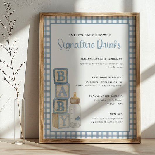 Dusty Blue Baby Shower Signature Drinks Sign  Poster