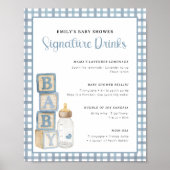 Dusty Blue Baby Shower Signature Drinks Sign  Poster (Voorkant)