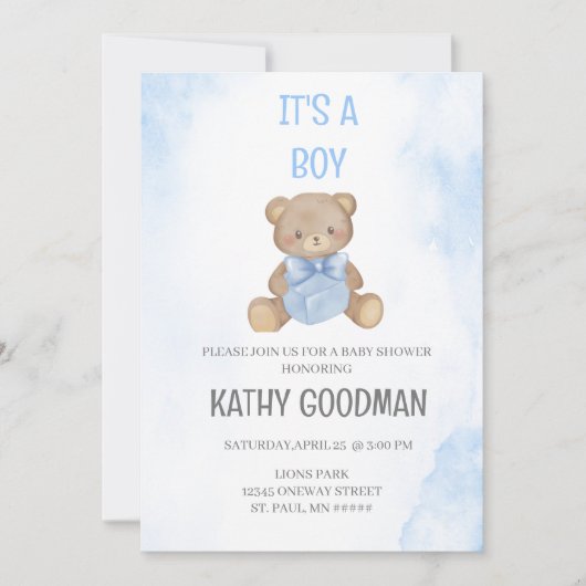 Dusty Blue Baby shower Uitnodiging voor jongen (Voorkant)