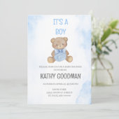 Dusty Blue Baby shower Uitnodiging voor jongen (Staand voorkant)
